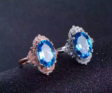 Anel de pedra preciosa natural azul topázio, anel 925 prata esterlina, tendência luxuosa grande pesada para mulheres, joias de festa 2024 - compre barato