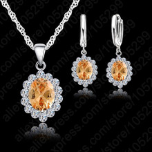 High Quality 925 Sterling Silver Necklace /Drop Earrings 6 Colors Cubic Zirconia Wedding Jewelry Set For Women 2024 - buy cheap