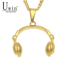 UWIN Stainless Steel Headphones Gold Color Punk Pendant Popular Hip Hop Rock Necklace Fashion Cuban chain For Men Women 2024 - buy cheap