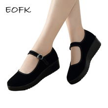 EOFK Women Mary Jane Shoes Woman Fabric Casual Buckle Strap Comfortable Flat Shoes Spring Autumn Shoes Ladies Flats Round Toe 2024 - compre barato