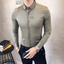 Camisa de manga larga con bordado para hombre, camisa informal ajustada de negocios, estilo británico, para jóvenes, versión coreana, para otoño, 2018 2024 - compra barato