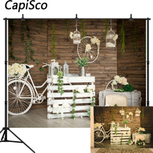 Fondo de fotografía de bicicleta, telón de fondo de suelo de madera, foto de flores, accesorios de foto de boda 2024 - compra barato