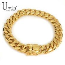 UWIN 20CM Miami Cuban Curb Link Chain Bracelet  Stainless steel Gold silver color Men's Hiphop Link Bracelet 8mm  10mm 12mm 14mm 2024 - buy cheap