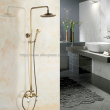 Antique Brass Bathroom Rainfall Shower Faucet Set Mixer Tap With Hand Sprayer Wall Mounted Nan103 2024 - buy cheap