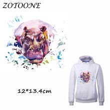 Zotoone emblema hippo em aquarela para roupas, transferência de calor, lavável, acessório para camisetas, patches de aplique 2024 - compre barato