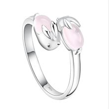  Cute Crystal Pink Rabbit Female Finger Rings Jewelry Charm Silver Plated Rings For Women Engagement Party Accessories Lady 2024 - buy cheap