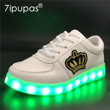 7ipupas EUR 30-44 Krasovki Luminous Sneaker For Boy&Girl Gold crown Kid Shoe Glowing Sneaker Light Up Charging Led Children Shoe 2024 - buy cheap