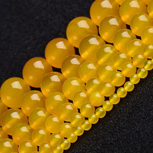 Cuentas de ágata amarillo redondo Natural para fabricación de joyas, pulseras de cuentas de costura de 15 pulgadas, abalorio artesanal, 4-14mm 2024 - compra barato