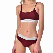 Women's Solid Bandeau Low Waist Bikini Padded Wireless Swimwear Bathing Suit 2024 - buy cheap