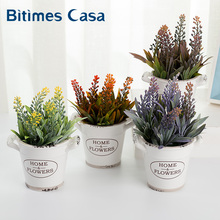 Bitimes Green Plant Lavender Artificial Flowers Pottery Vase Miniascape For Offices Home Decoration Accessories Flowers Bonsai 2024 - buy cheap