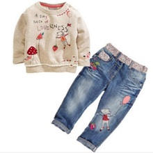 Meninas conjuntos de roupas crianças moletom + calças terno da menina do bebê roupas do miúdo camisetas florais jeans 90-130 moda 2024 - compre barato