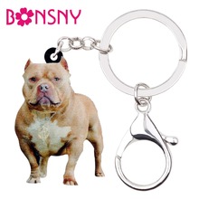 Bonsny Acrylic American Pit Bull Terrier Dog Key Chains Keychain Rings Jewelry For Women Girl Handbag Car Charms Pet Accessories 2024 - buy cheap