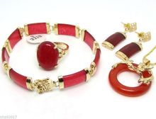 FREE shipping>>>>>Charming Red Natural stone Dragon Pendant Necklace Ring Bracelet Earring Gift Sets 2024 - buy cheap