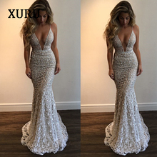 XURU 2020 new spring women's lace dress sexy sling V-neck white long dress bohemian mermaid dress 2024 - buy cheap