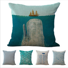 Индивидуальная синяя морская искусственная подушка для диванной подушки, квадратная Подушка без наполнителя 45*45 см 2024 - купить недорого