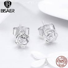 BISAER-pendientes de plata de primera ley con forma de flor para mujer, aretes pequeños, plata esterlina 925, estilo romántico de plata, rosa, EFE012 2024 - compra barato