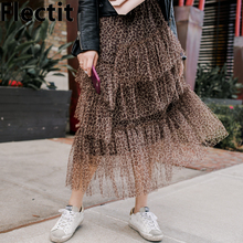 Flectit Leopard Tulle Skirt Women Autumn Winter Asymmetrical Layered Ruffle Mesh Midi Skirt Vintage Style * 2024 - buy cheap