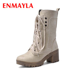 ENMAYLA New Boots Winter Women Mid-Calf Boots Fashion Elegant High Heels Modern Concise Short Shoes Women Round Toe Knight Boots 2024 - buy cheap