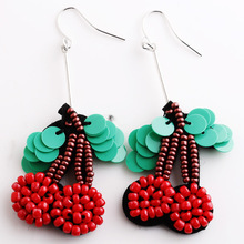 Fashion Jewelry Fruit Cherry Earrings Women's Elegant Earrings Handmade Wear Millet Beads Sequins Double Cherry Drop Earrings 2024 - buy cheap