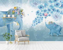 Papel de parede beibehang grande 3d, pintado à mão, elefante, flor, para o quarto das crianças, sala de estar, plano de fundo 2024 - compre barato