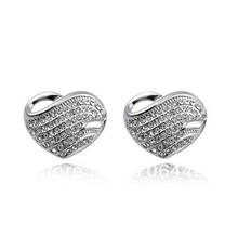 White Gold Tone Clear Rhinestone Crystal Diamante Heart Women's Stud Earring Jewlery 2024 - buy cheap