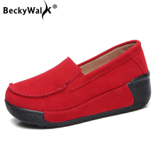 BeckyWalk Hot Sale Autumn Women Casual Shoes Suede Leather Platform Sneakers Slip On Elegant Shoes Woman Moccasins WSH2895 2024 - buy cheap