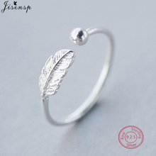 Jisensp-Anillo de plata 925 con forma de pluma para mujer, sortija con apertura de dedo completo, sencillo, con hojas, joyería fina 2024 - compra barato