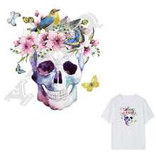 Parches de calavera con sonrisa, decoración de flores y mariposas, apliques, pegatinas de planchar, accesorio de ropa a rayas, lavable, transferencia de calor 2024 - compra barato