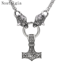 Nostalgia Men stainless steel Necklace viking bear head with thor hammer MJOLNIR pendant necklace Pagan Jewelry 2024 - buy cheap
