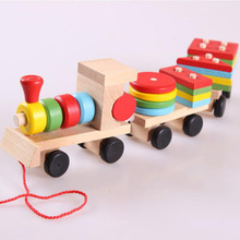 Wooden Toys For Children Wood Kids Vehicle Toy Pull Train Vehicle Block Geometric Assembling Blocks Baby Gift 2024 - buy cheap