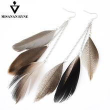 MISANANRYNE Hot Sale Indian Jewelry Boho Dangle Earrings Colorful Long Feather Tassel Ethnic Drop Earrings Brincos For Women 2024 - buy cheap