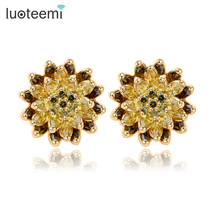 LUOTEEMI High Quality Statement Flower Earrings Cubic Zircon Stud Brincos White Champagne Gold-Color Factroy Wholesale Jewelry 2024 - buy cheap