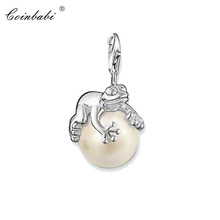 Charm Pendant Frog and Pearl,2018 Fashion Jewelry Trendy Real Authentic 925 Sterling Silver Gift For Women Girls Fit Bracelet 2024 - buy cheap