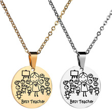 Gold Silver Color Kids Parents Pendant Necklace Stainless Steel Cartoon Students Necklaces Teacher's Day Gift Collar Femenino 2024 - buy cheap