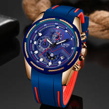 LIGE новые мужские часы лучший бренд класса люкс Синий Силиконовый ремешок водонепроницаемые часы Спортивные Хронограф Кварцевые наручные часы Relogio Masculino 2024 - купить недорого