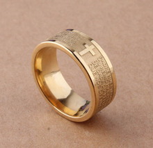 7mm Tone Spanish Golden The Holy Bible  Prayer Cross Ring Stainless Steel Rings Wholesale 2024 - buy cheap