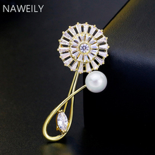Broche de perlas de flores de circonio de alta calidad para mujeres ropa Floral creativa vestido broches Pin joyería 2024 - compra barato