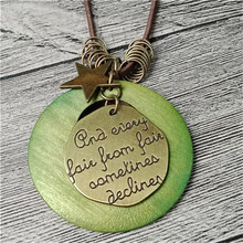 New Bohemian Green Wood Bronze Alloy Scripture Good Luck Star Neck Pendant Necklace for Women's Clothing Accessories 2024 - buy cheap
