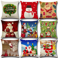 Fundas de almohada de algodón para el hogar, cobertor de almohada de Feliz Navidad de 45x45cm, para silla, oficina, dormitorio, muñeco de nieve, Papá Noel, nuevo 2024 - compra barato