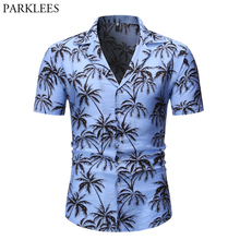 Blue Hawaiian Shirt Men 2019 Summer Short Sleeve Palm Tree Print Button Down Aloha Shirts Mens Holiday Party Camisa Hawaiana 2XL 2024 - buy cheap