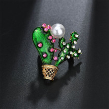 Broche de Cactus de esmalte verde para niña y mujer, ramillete de cristal para planta, traje, vestido de pañuelo, decoración, joyería de color dorado, alfileres de frutas, bisutería masculina 2024 - compra barato