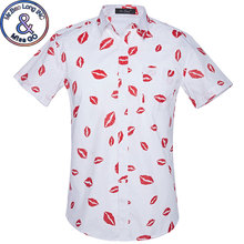 Mens Short Sleeve Hawaiian Shirt Chemise Homme 2018 Fashion Sexy Red Lips Print White Shirt Mens Casual Plus Size Dress Shirts 2024 - buy cheap