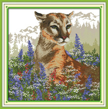 The leopard with flowers Animal cross stitch kits 14ct  white 11ct  printed embroidery DIY handmade needle work wall home decor 2024 - buy cheap