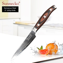 SUNNECKO 5-дюймовый универсальный нож, дамасская японская сталь VG10 острое лезвие многофункциональные режущие кухонные ножи Pakka деревянная ручка 2024 - купить недорого