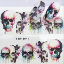wholesale 12 sheets / pack Skull Halloween Plant Nail Sticker Water Decals Women Flower Butterfly Transfer Nail Art Decoration 2024 - buy cheap