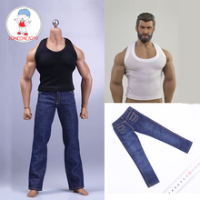 Modelo de roupas masculinas em escala 1/6, colete preto e branco, calças jeans de 12 polegadas, ph m35, figura de ação soldado forte, acessório 2024 - compre barato