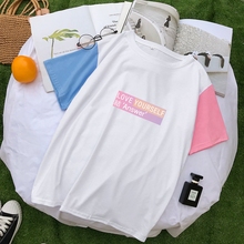 Женская футболка в Корейском стиле, летняя хлопковая Футболка в стиле Харадзюку с принтом «Love yource» и надписью «Love yourn», пастельные тона 2024 - купить недорого