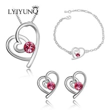 Lyiyunq-conjuntos de joias românticas para casamento, feminino, estilo simples, com coração, brincos de cristal, pingente, colar, pulseira, joia indiana 2024 - compre barato