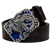 Fashion men's belt flying dragon pattern leather belt brand style metal buckle strap Golden evil Dragon head lion strap men gift 2024 - buy cheap