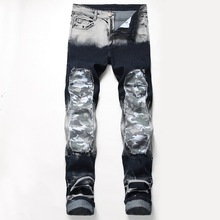 Новые джинсы для мужчин растягивающиеся рваные Мужские джинсы брюки с заплатками потертые прямые джинсы слим подходят джинсовые мужские брюки 2024 - купить недорого